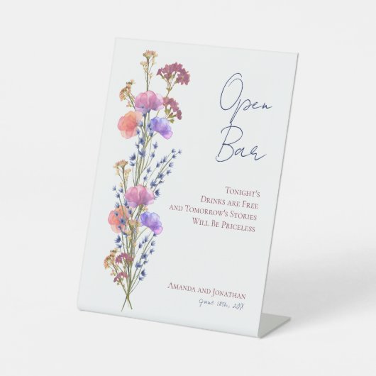 繊細素朴なアクリルフローラ結婚のオープンバー 台座サイン (正面)