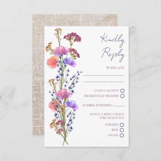 繊細素朴なアクリルフローラRSVP結婚's エンクロージャーカード (正面/裏面)