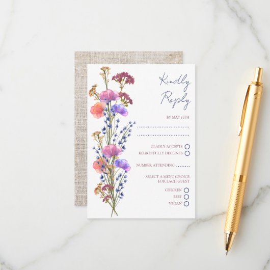 繊細素朴なアクリルフローラRSVP結婚's エンクロージャーカード (正面/裏面インサイチュ)