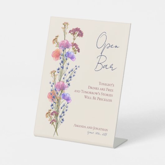 繊細素朴なベージュ結婚フローラのオープンバー 台座サイン (正面)