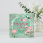 繊細 ミントグリーン ピンクゴールド ハミングバード 婚約 招待状 (スタンド正面)