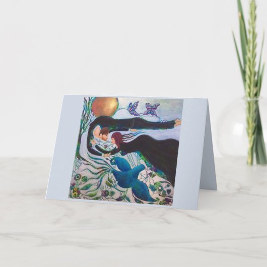 繋がれた恋人たちのロマンチックで幻想的なアート カード (正面)