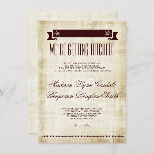 繋がれた素朴な国の結婚式招待状を得ること 招待状 (正面/裏面)