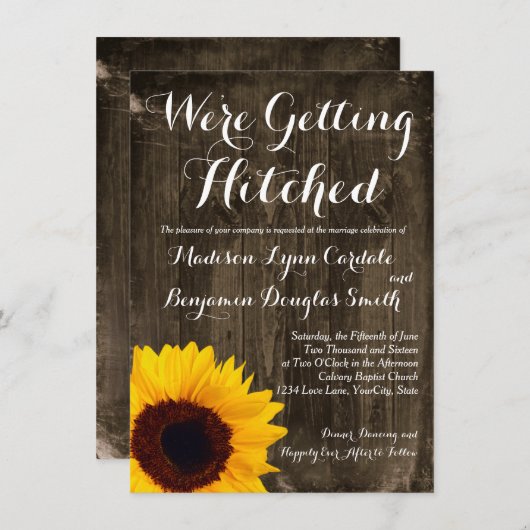 繋がれた結婚式招待状を得るヒマワリ木 招待状 (正面/裏面)