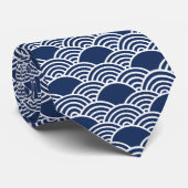 繋ぎ目のない日本の波模様（ネイビーブルー） ネクタイ (ロール)