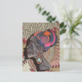 織られた籠に描かれたアフリカの女性のプロフィール ポストカード (スタンド正面)