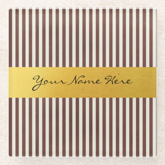 織られるカスタムなブラウン及びクリーム色の垂直は縞で飾ります ガラスコースター (正面)