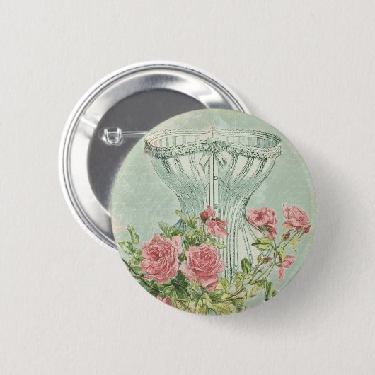 織られるロマンチックなコルセットのヴィンテージのピンクのバラのミント 缶バッジ (正面&裏面)
