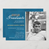 織られる卒業の招待状の男の子の青 招待状 (正面/裏面)