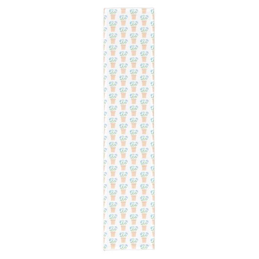 織りポットの青い花 ショートテーブルランナー (正面)