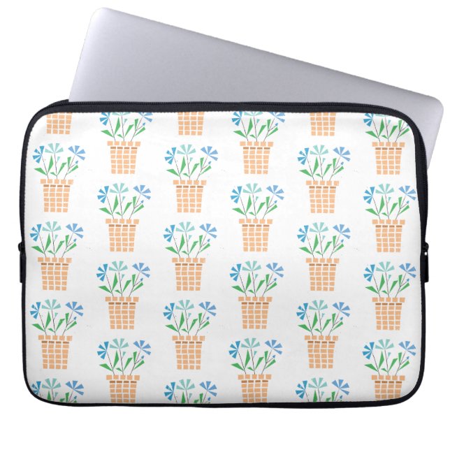 織りポットの青い花 ラップトップスリーブ (正面)