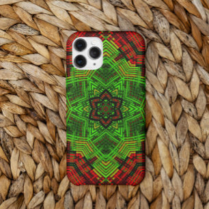織りマンダラフラワー赤と緑 iPhone 11 ケース