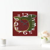 織り目加工のりんご スクエア壁時計 (ホーム)