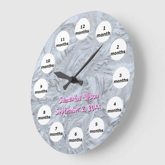 織り目加工のガラスピンクの写真12か月のベビー ラージ壁時計 (傾斜)