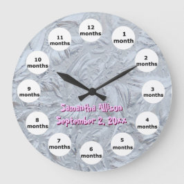 織り目加工のガラスピンクの写真12か月のベビー ラージ壁時計