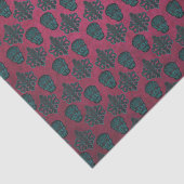 織り目加工のショッキングピンクのティール（緑がかった色）のダマスク織そしてスカル 薄葉紙 (詳細)