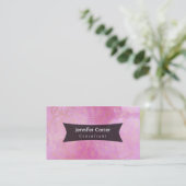 織り目加工の濃いピンクの水彩画上の金ゴールドの曼荼羅 名刺 (スタンド正面)