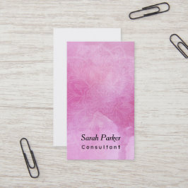 織り目加工の濃いピンクの水彩画1上の白い曼荼羅 名刺