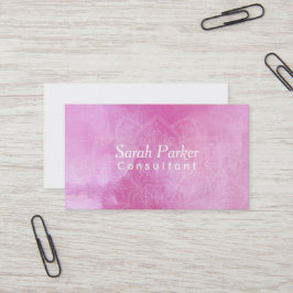 織り目加工の濃いピンクの水彩画2上の白い曼荼羅 名刺