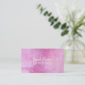 織り目加工の濃いピンクの水彩画2上の白い曼荼羅 名刺 (スタンド正面)