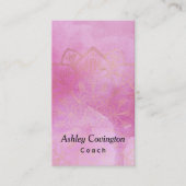 織り目加工の濃いピンクの水彩画4上の金ゴールドの曼荼羅 名刺 (正面)