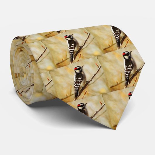 織り目加工の綿毛のようなキツツキの人のタイ ネクタイ (ロール)