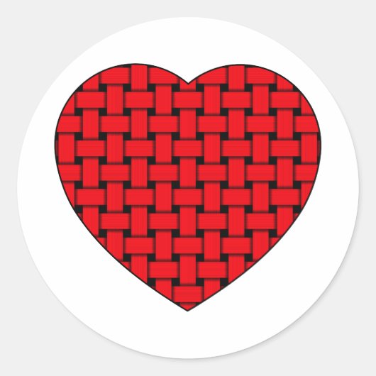 織り赤いハート ラウンドシール (正面)
