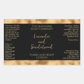 織り込まれた金箔とブラックの化粧品ボトルラベル 長方形シール (正面)