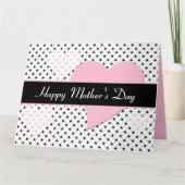 織エレガント柄、ピンクハート母の日 カード (正面)