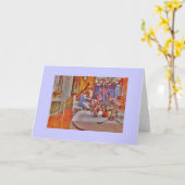 織機と花を持つ少女 カード (黄色い花)