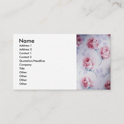 織物の美しいピンクのバラ 名刺 (正面)