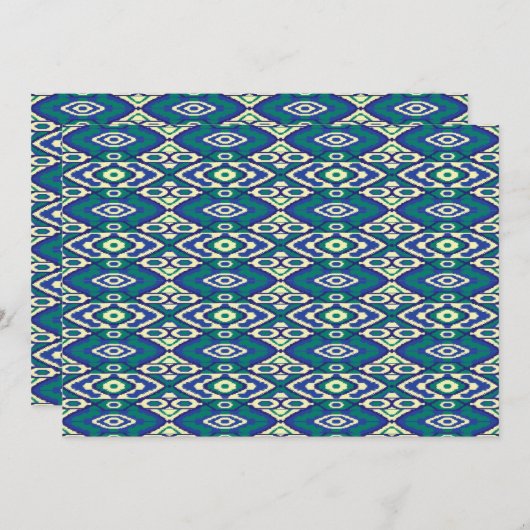 織物の青いモチーフの対称パターン サンキューカード (正面/裏面)