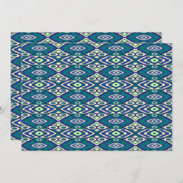 織物の青いモチーフの対称パターン サンキューカード