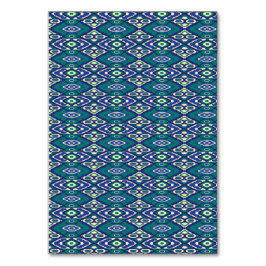 織物の青いモチーフの対称パターン テーブルナンバー