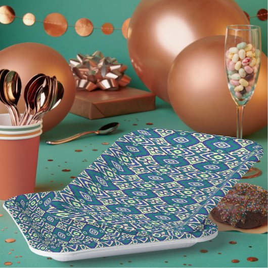 織物の青いモチーフの対称パターン ペーパープレート (複数)