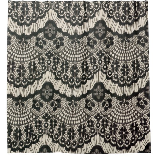 織物レースの透かし工。 ファブリックレースフローラオーナメント シャワーカーテン (正面)