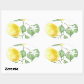 織物葉グリーンイエローレモンフルーツ 楕円形シール (シート)