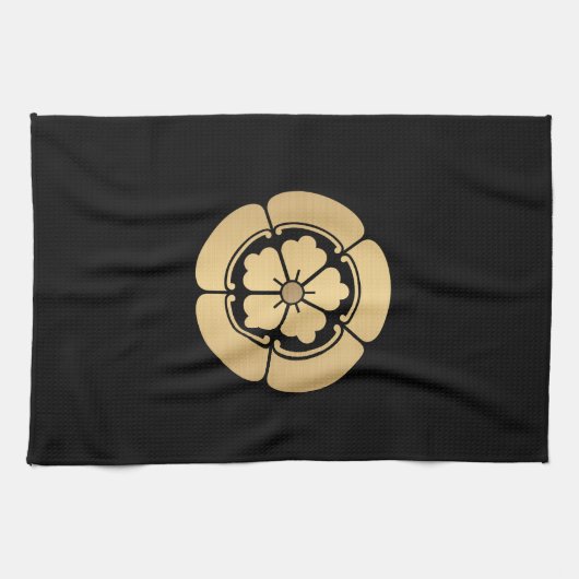 織田門武家は黒塗りフェイク金ゴールド キッチンタオル (横)
