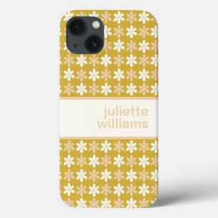 繰りかわいらし返し小花模様クリーム金ゴールド iPhone 13ケース