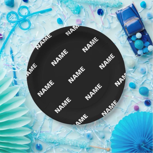 繰りはっきりした返し編集可能な名前 | シンプル白黒 ペーパープレート (パーティー)