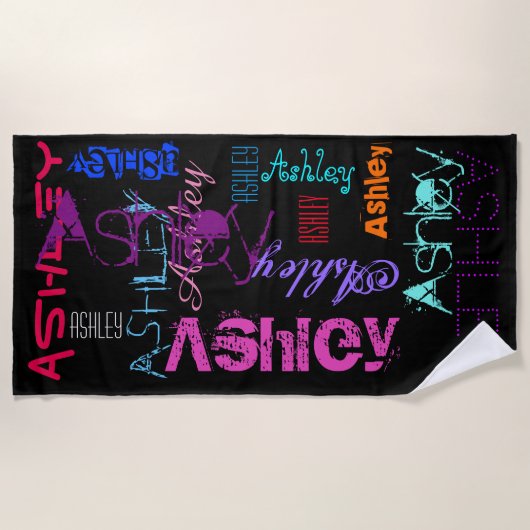 繰りパーソナライズされた返し名6文字ビーチタオル ビーチタオル (正面)