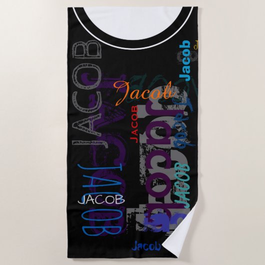 繰りパーソナライズされた返し5文字ビーチ ビーチタオル (正面)