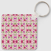 繰り返しのピンクの花柄のキーチェーン キーホルダー (裏面)