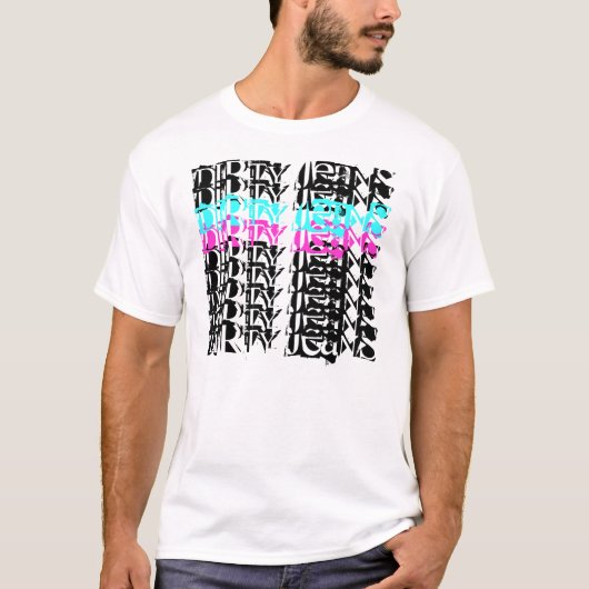 繰り返しのロゴの汚れたジーンズ Tシャツ (正面)