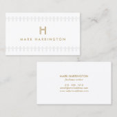 繰り返しイニシャルモノグラムアールデコ金ゴールド&グレー 名刺 (正面/裏面)