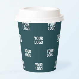 繰り返しイメージ、デザイン、またはロゴ | 濃い青（緑） 紙コップ