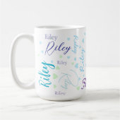 繰り返しカスタムの青い名前(小ハート) コーヒーマグカップ (左)