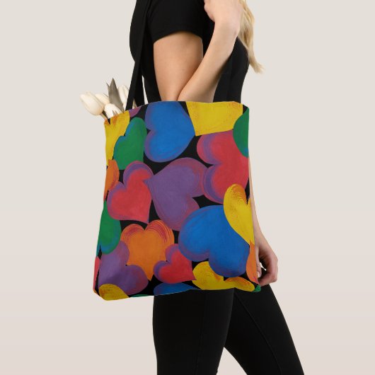 繰り返しハート パターン（の模様が）ある トートバッグ (クローズアップ)