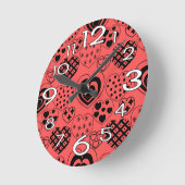 繰り返しハート ラウンド壁時計 (傾斜)