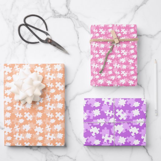 繰り返しパズル片パターン ラッピングペーパーシート (正面)